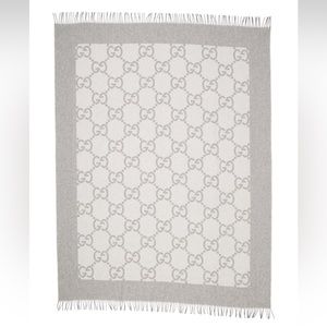 Gucci Gray and Silver Monogram Throw Blanket